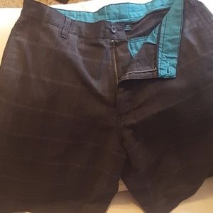 Mens sz 34 Black plaid flat front shorts